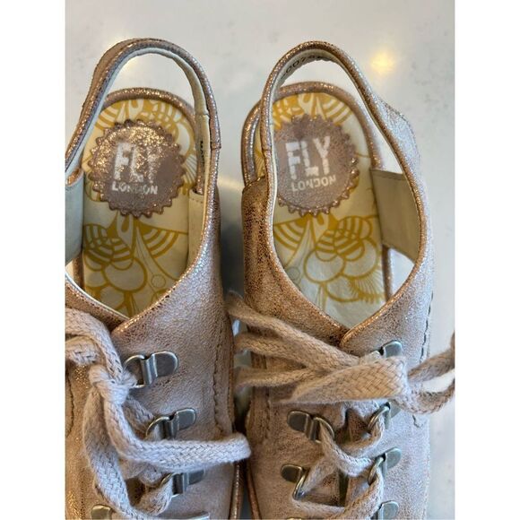 Fly London Yapi lace up rose gold wedge leather sandals size 37 - Picture 7 of 8